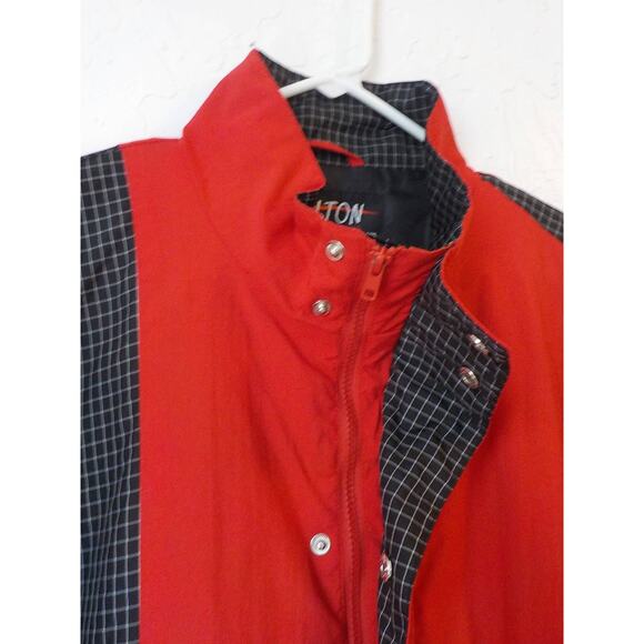 Hilton Corp Men Large Wind Jacket Red Black Color Block Elastic Waist Pocket Zip - Picture 7 of 13